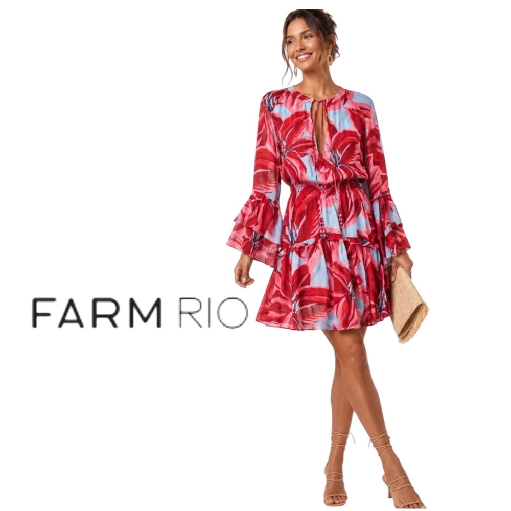 Farm Rio Red Floral Mini Dress‎